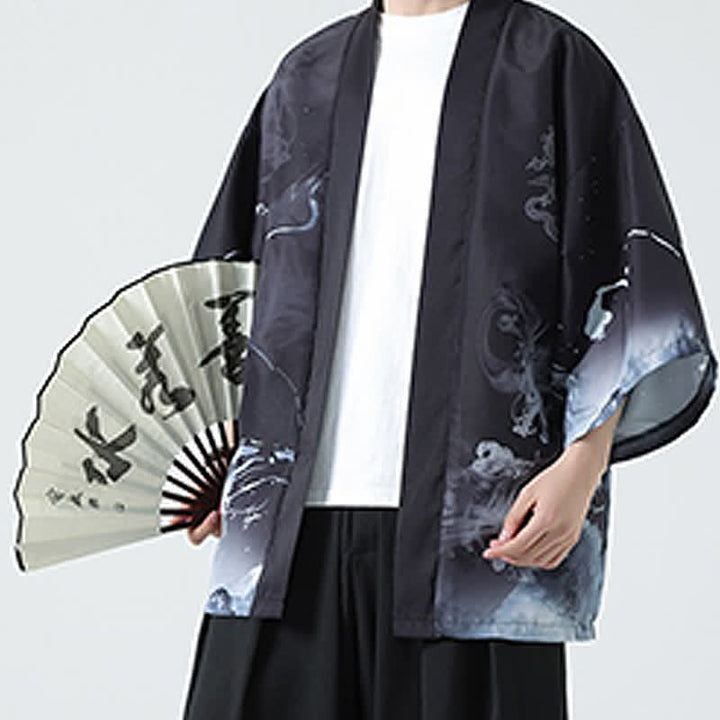 Buddha Stones Letnie, swobodne, vintage'owe kimona męskie z nadrukiem żurawia - Smok - US/UK/AU48, EU58 (5XL) - image 11
