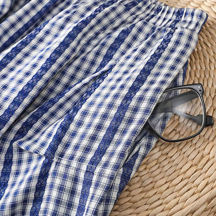 Buddha Stones Letnia, swobodna, vintage, pionowa, kratkowana spódnica damska w kształcie litery A z kieszenią - image 4