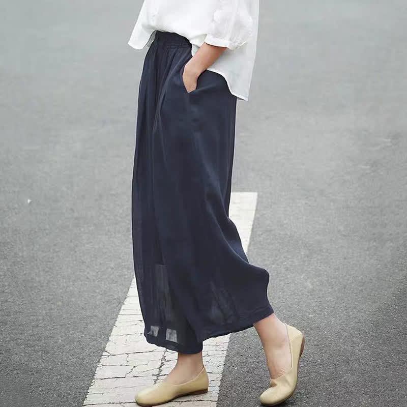 Buddha Stones Letnie, swobodne spodnie capri w stylu boho ze ściągaczem i kieszeniami. Szerokie nogawki. - image 17