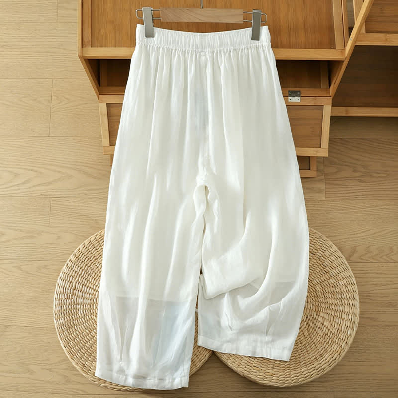 Buddha Stones Letnie, swobodne spodnie capri w stylu boho ze ściągaczem i kieszeniami. Szerokie nogawki. - image 41