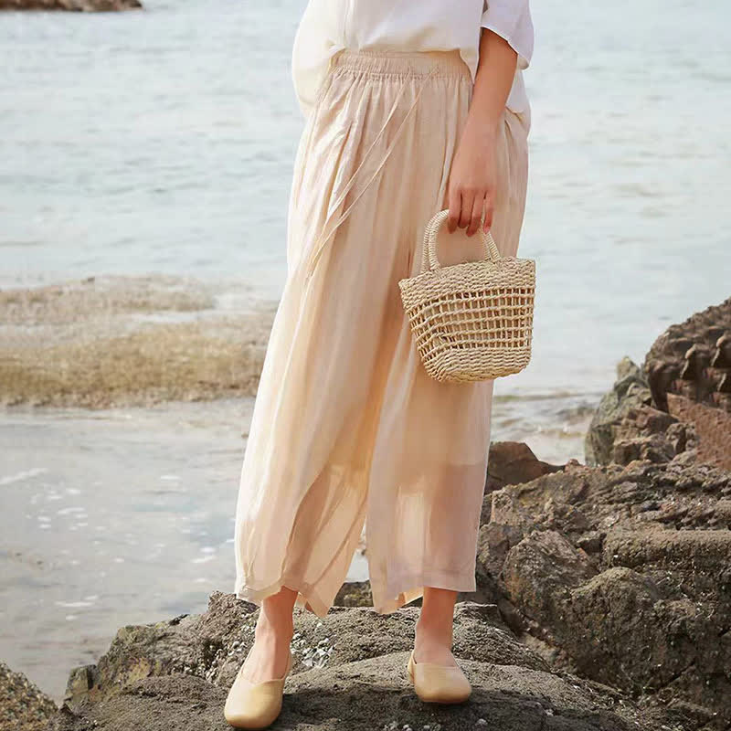 Buddha Stones Letnie, swobodne spodnie capri w stylu boho ze ściągaczem i kieszeniami. Szerokie nogawki. - image 39