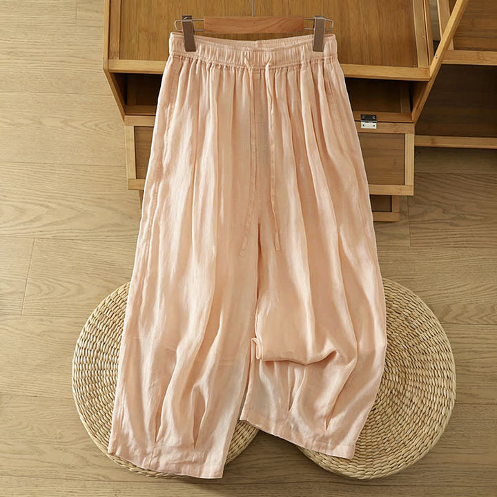 Buddha Stones Letnie, swobodne spodnie capri w stylu boho ze ściągaczem i kieszeniami. Szerokie nogawki. - PeachPuff - US8-10, UK/AU12-14, EU40-42 (2XL) - image 34