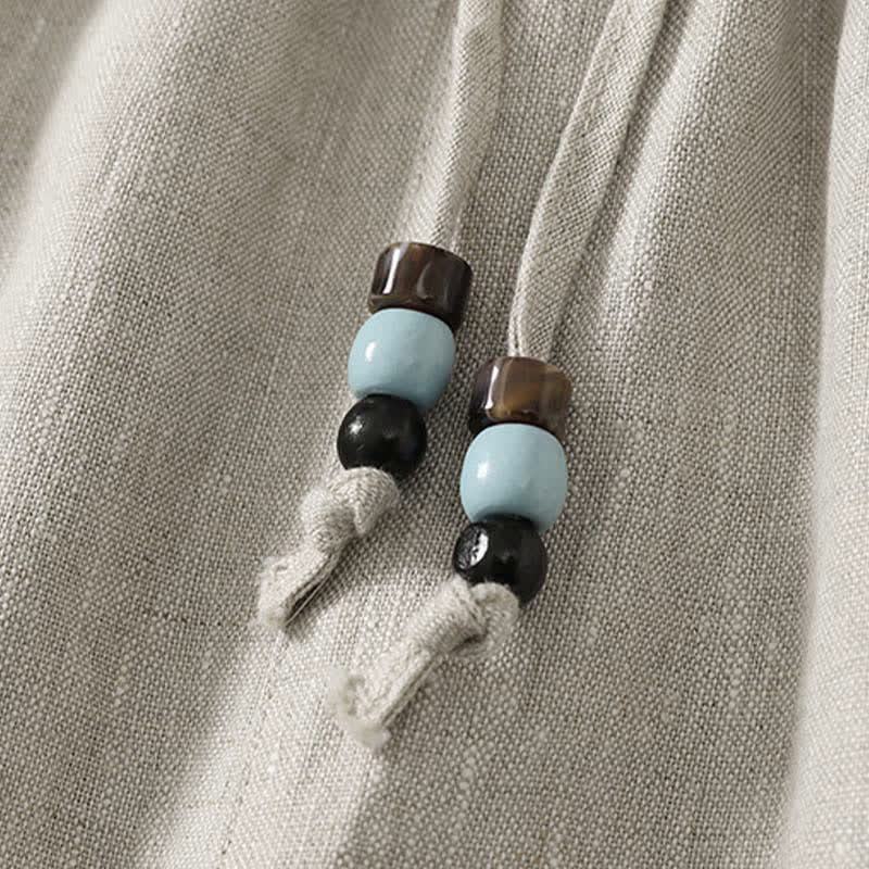 Buddha Stones Letnie, swobodne, minimalistyczne spodnie damskie z szerokimi nogawkami i ściągaczem, z kieszeniami - image 15