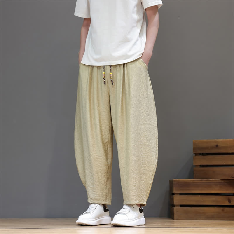 Buddha Stones Letnie, swobodne, minimalistyczne, ściągane sznurkiem, skrócone spodnie męskie typu harem z kieszenią - Khaki - US/UK/AU46, EU56 (5XL) - image 30