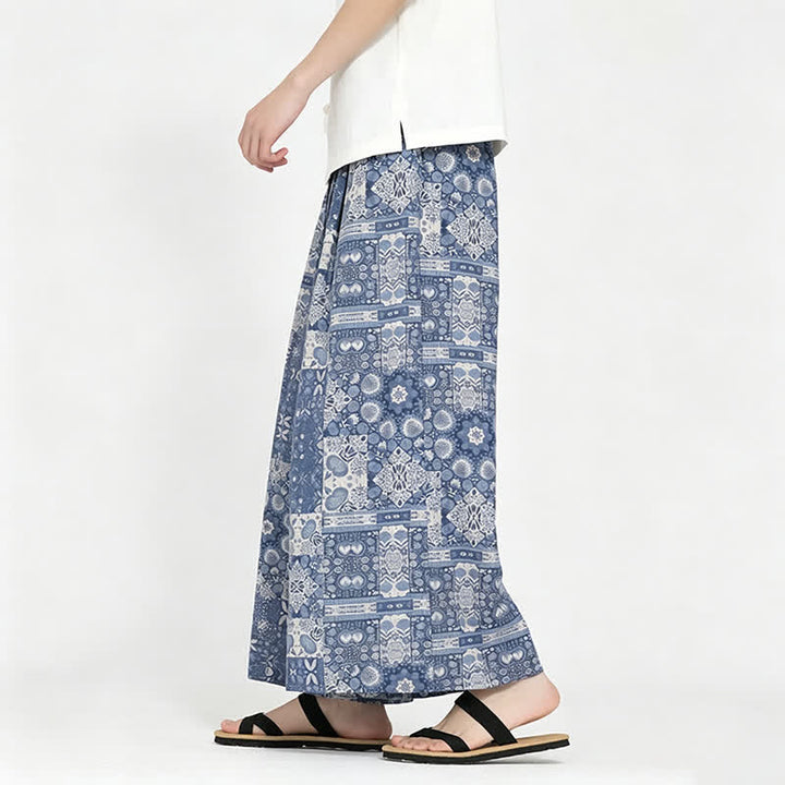 Buddha Stones Letnie, swobodne spodnie capri w stylu boho ze ściągaczem i kwiatowym wzorem, męskie, z szerokimi nogawkami i kieszenią - image 4
