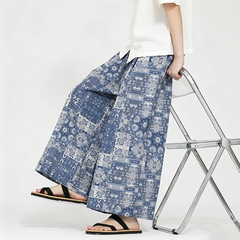 Buddha Stones Letnie, swobodne spodnie capri w stylu boho ze ściągaczem i kwiatowym wzorem, męskie, z szerokimi nogawkami i kieszenią - image 7
