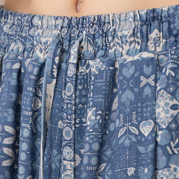 Buddha Stones Letnie, swobodne spodnie capri w stylu boho ze ściągaczem i kwiatowym wzorem, męskie, z szerokimi nogawkami i kieszenią - image 10