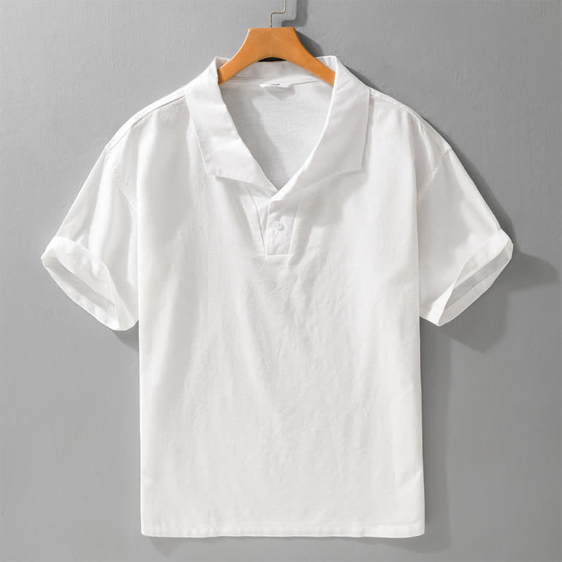 Buddha Stones Letnie, swobodne, minimalistyczne koszule męskie z krótkim rękawem, zapinane na guziki i z jednolitymi klapami - Biały - US/UK/AU42， EU52 (3XL) - image 5