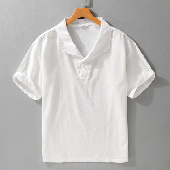Buddha Stones Letnie, swobodne, minimalistyczne koszule męskie z krótkim rękawem, zapinane na guziki i z jednolitymi klapami - Biały - US/UK/AU42， EU52 (3XL) - image 5