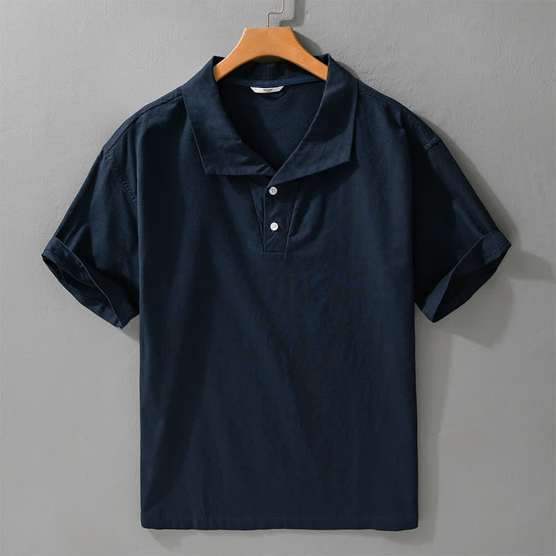 Buddha Stones Letnie, swobodne, minimalistyczne koszule męskie z krótkim rękawem, zapinane na guziki i z jednolitymi klapami - MidnightBlue - US/UK/AU42， EU52 (3XL) - image 9