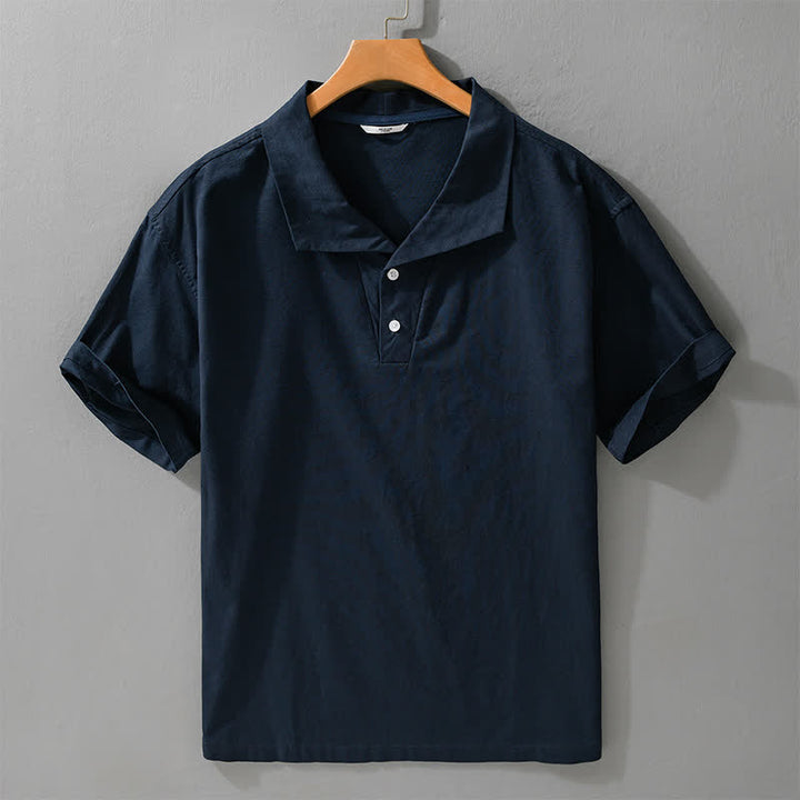 Buddha Stones Letnie, swobodne, minimalistyczne koszule męskie z krótkim rękawem, zapinane na guziki i z jednolitymi klapami - MidnightBlue - US/UK/AU42， EU52 (3XL) - image 9