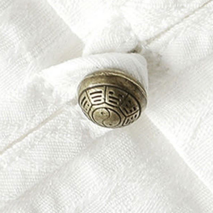 Buddha Stones Koszule męskie w stylu Tang, casualowe, z kołnierzykiem stójkowym, guzikami żabki, rękawami do łokcia i kieszeniami - image 8