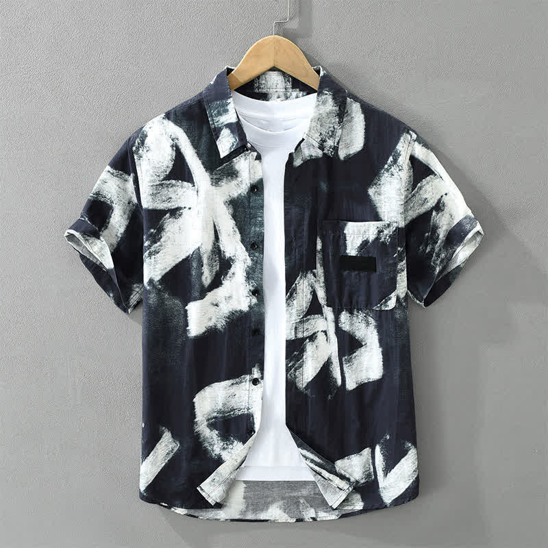 Buddha Stones Letnie, swobodne, męskie koszule z krótkim rękawem i kieszenią, zapinane na guziki, abstrakcyjne - MidnightBlue - US/UK/AU42, EU52 (3XL) - image 10
