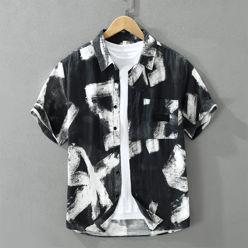 Buddha Stones Letnie, swobodne, męskie koszule z krótkim rękawem i kieszenią, zapinane na guziki, abstrakcyjne - Czarny - US/UK/AU42, EU52 (3XL) - image 9