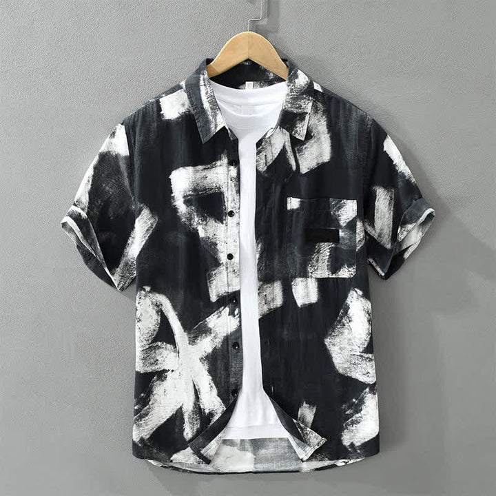 Buddha Stones Letnie, swobodne, męskie koszule z krótkim rękawem i kieszenią, zapinane na guziki, abstrakcyjne - Czarny - US/UK/AU42, EU52 (3XL) - image 9