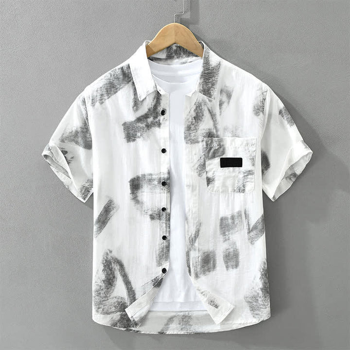 Buddha Stones Letnie, swobodne, męskie koszule z krótkim rękawem i kieszenią, zapinane na guziki, abstrakcyjne - Biały Dym - US/UK/AU42, EU52 (3XL) - image 0