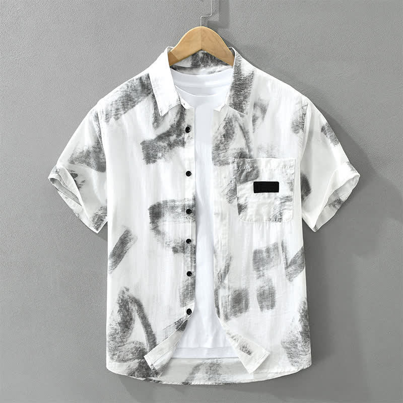 Buddha Stones Letnie, swobodne, męskie koszule z krótkim rękawem i kieszenią, zapinane na guziki, abstrakcyjne - Biały Dym - US/UK/AU42, EU52 (3XL) - image 0