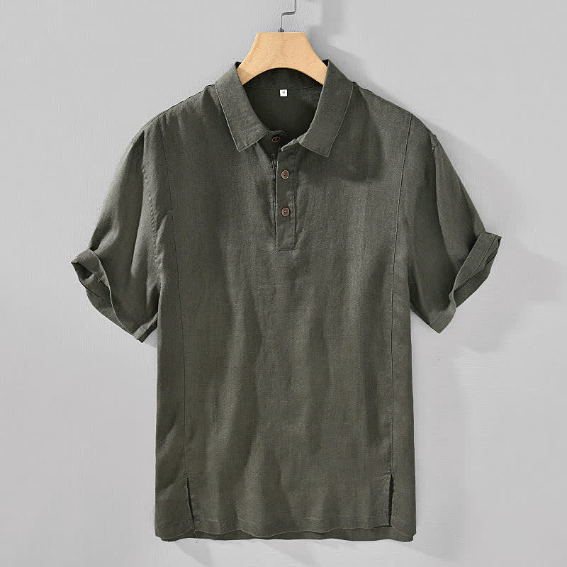 Buddha Stones Letnie, swobodne, minimalistyczne koszule męskie z krótkim rękawem, zapinane na guziki, z lnianego materiału - DarkOliveGreen - US/UK/AU44， EU54 (4XL) - image 18