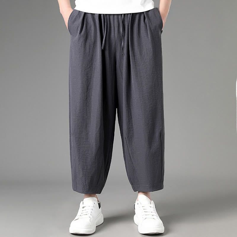 Buddha Stones Letnie, swobodne, minimalistyczne spodnie capri z ściągaczem, męskie, haremowe, z kieszeniami - DimGray - US/UK/AU46, EU56 (5XL) - image 9