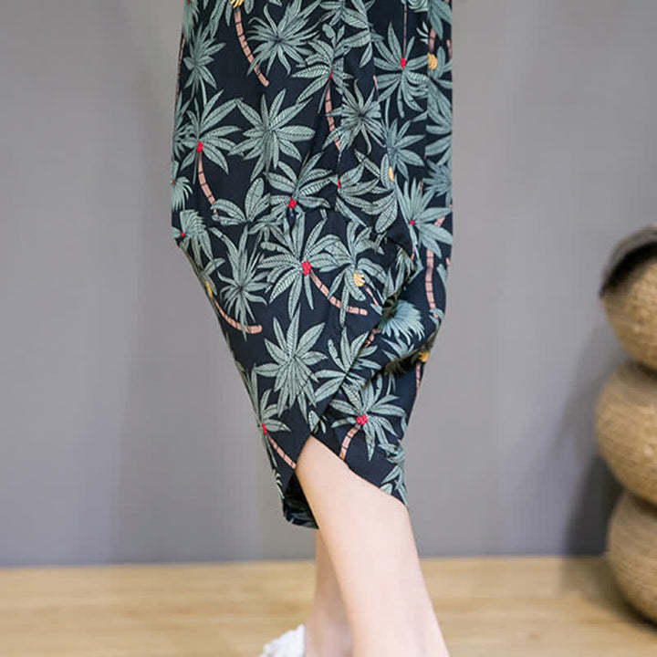 Buddha Stones Letnie, swobodne spodnie capri w stylu boho ze ściągaczem i kwiatowym wzorem, męskie spodnie haremowe z kieszenią - image 11