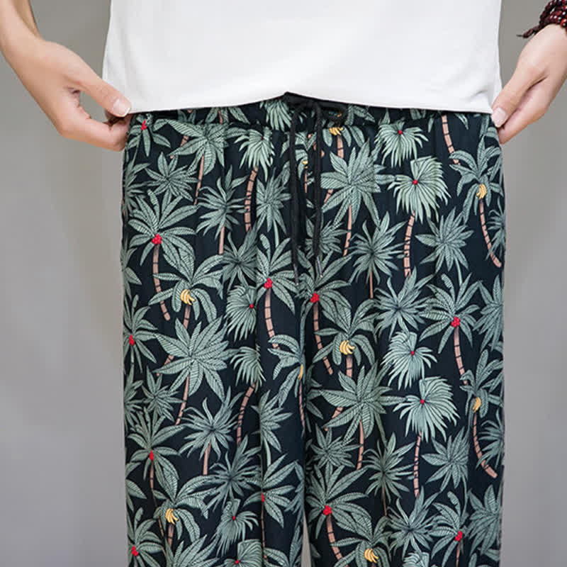 Buddha Stones Letnie, swobodne spodnie capri w stylu boho ze ściągaczem i kwiatowym wzorem, męskie spodnie haremowe z kieszenią - image 8