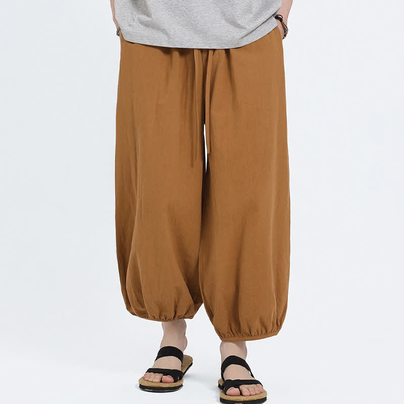 Buddha Stones Letnie spodnie haremowe męskie w stylu Tang, swobodne, ze ściągaczem i kieszeniami - image 19