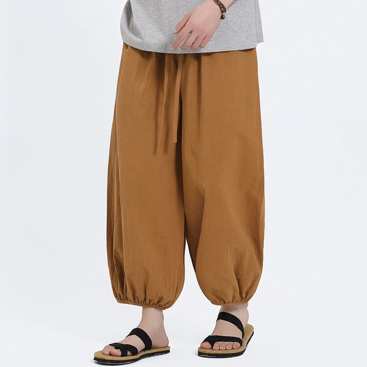 Buddha Stones Letnie spodnie haremowe męskie w stylu Tang, swobodne, ze ściągaczem i kieszeniami - image 17