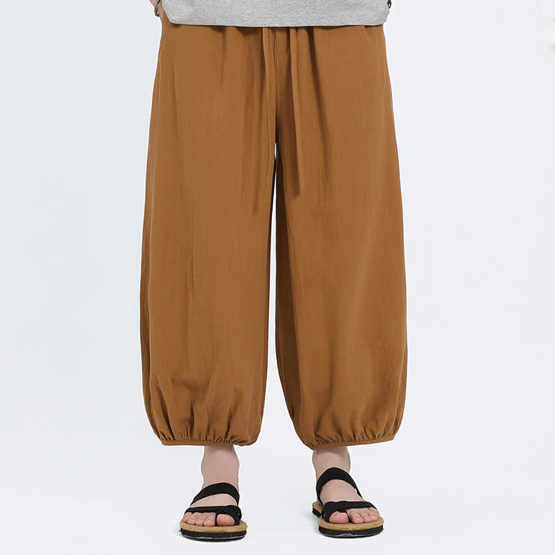 Buddha Stones Letnie spodnie haremowe męskie w stylu Tang, swobodne, ze ściągaczem i kieszeniami - Nawłoć - US/UK/AU46， EU56 (5XL) - image 15