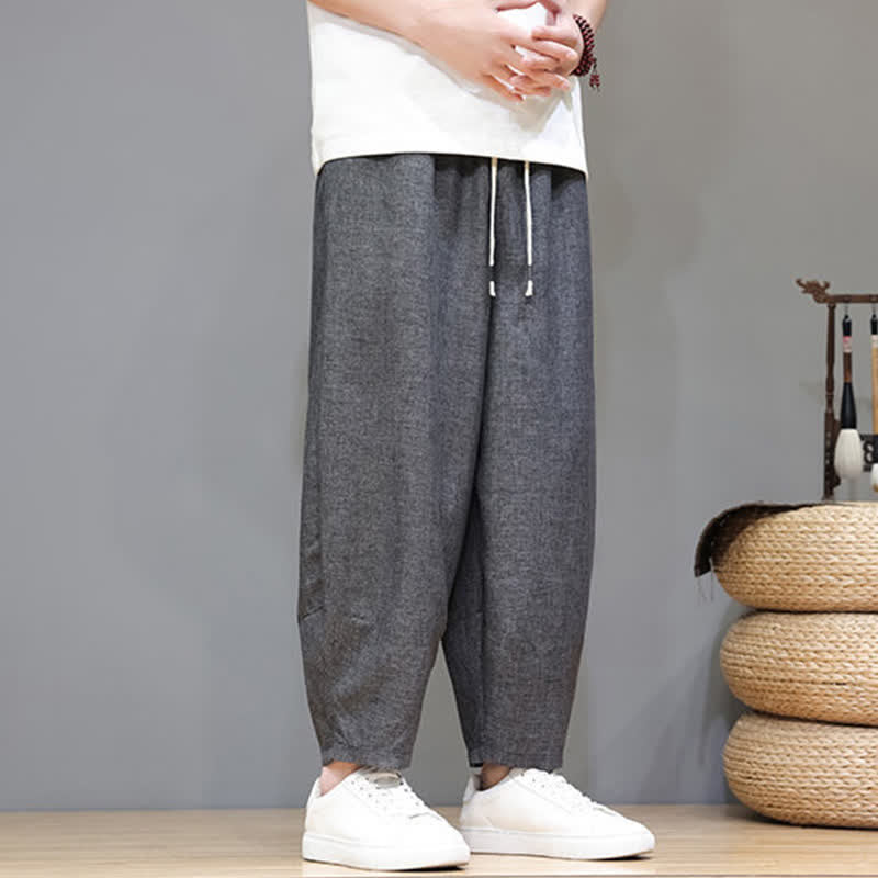 Buddha Stones Letnie, swobodne, minimalistyczne spodnie męskie ze ściągaczem i kieszeniami, zwężane nogawki - image 15
