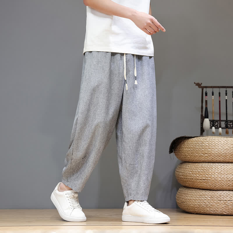 Buddha Stones Letnie, swobodne, minimalistyczne spodnie męskie ze ściągaczem i kieszeniami, zwężane nogawki - Jasnoszary - US/UK/AU46, EU56 (5XL) - image 18