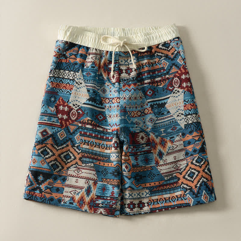 Szorty męskie Buddha Stones Summer Casual Boho ze ściągaczem i geometrycznym wzorem i kieszeniami - image 3