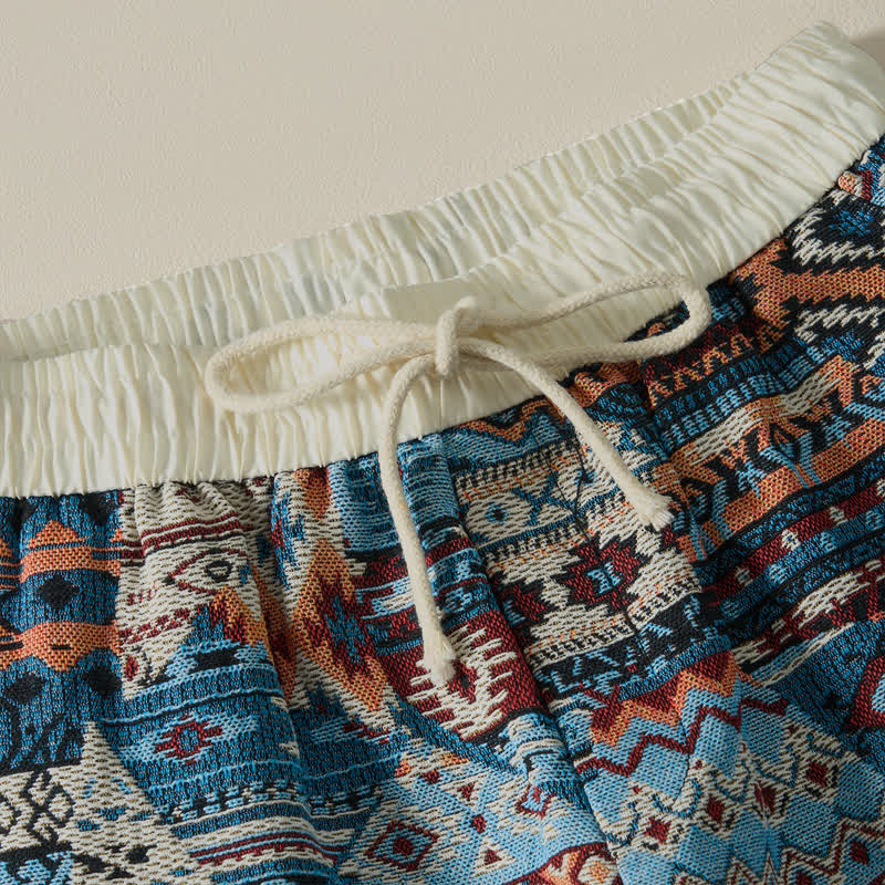 Szorty męskie Buddha Stones Summer Casual Boho ze ściągaczem i geometrycznym wzorem i kieszeniami - image 5