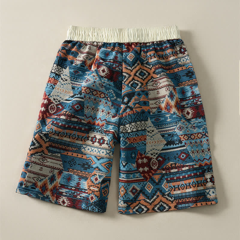 Szorty męskie Buddha Stones Summer Casual Boho ze ściągaczem i geometrycznym wzorem i kieszeniami - image 4