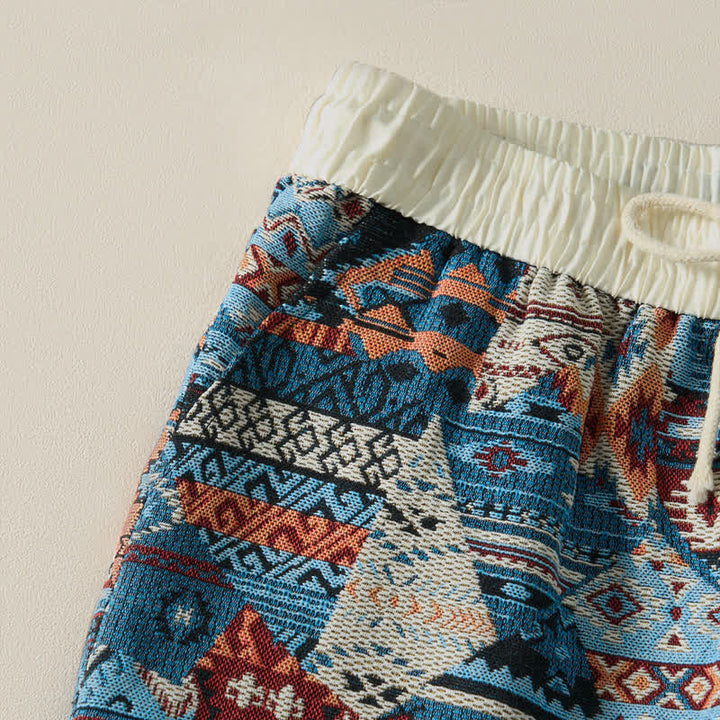 Szorty męskie Buddha Stones Summer Casual Boho ze ściągaczem i geometrycznym wzorem i kieszeniami - image 6
