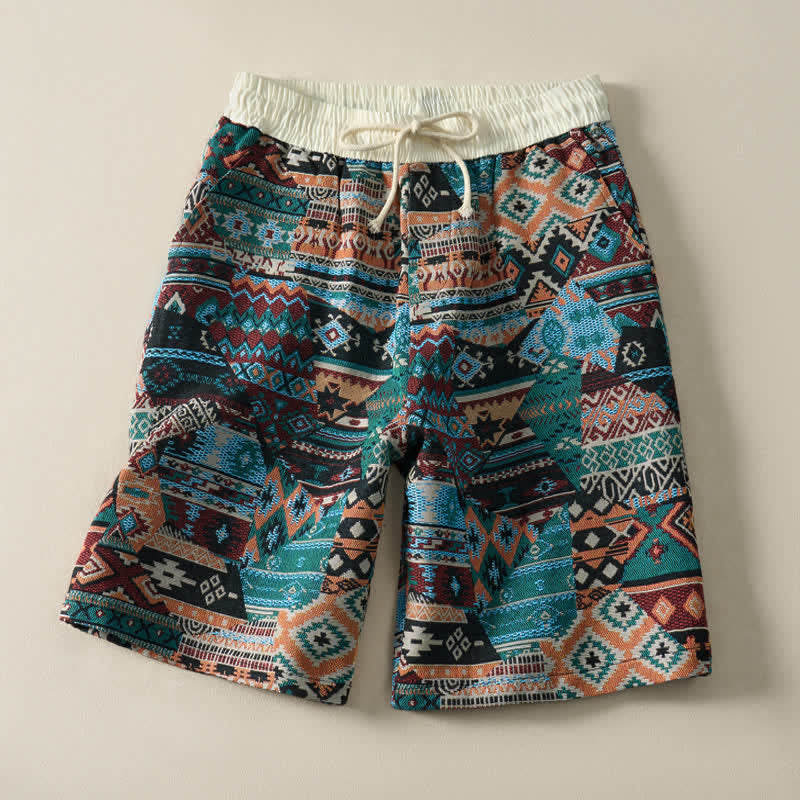 Szorty męskie Buddha Stones Summer Casual Boho ze ściągaczem i geometrycznym wzorem i kieszeniami - Ciemnocyjanowy - US/UK/AU46, EU56 (5XL) - image 11