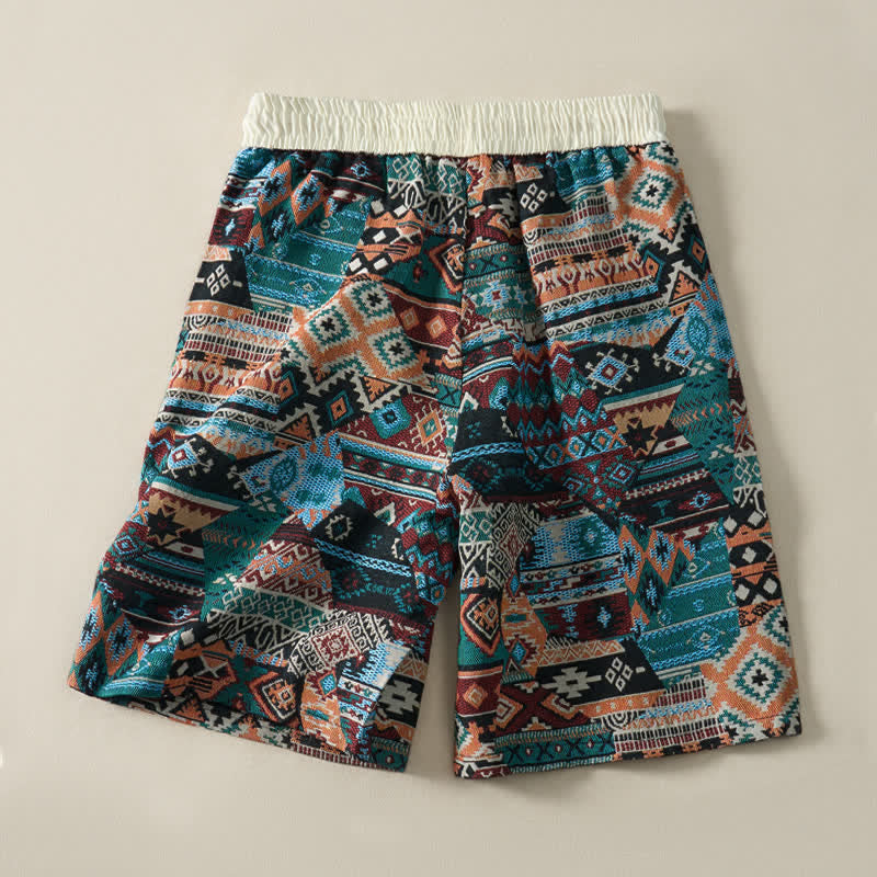 Szorty męskie Buddha Stones Summer Casual Boho ze ściągaczem i geometrycznym wzorem i kieszeniami - image 14