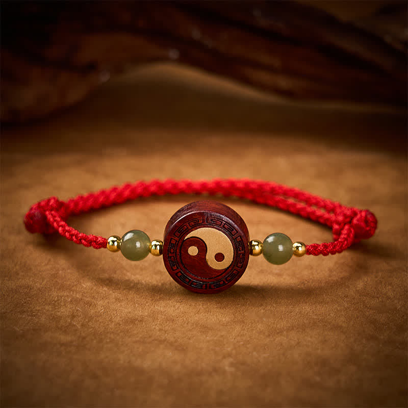Buddha Stones Bransoletka z czerwonego sznurka z fioletowego jadeitu sandałowego i równowagi YinYang - image 2