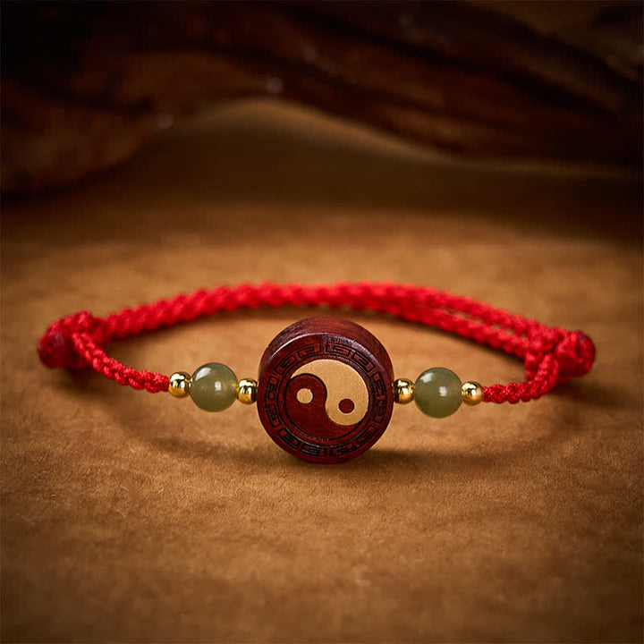 Buddha Stones Bransoletka z czerwonego sznurka z fioletowego jadeitu sandałowego i równowagi YinYang - image 2