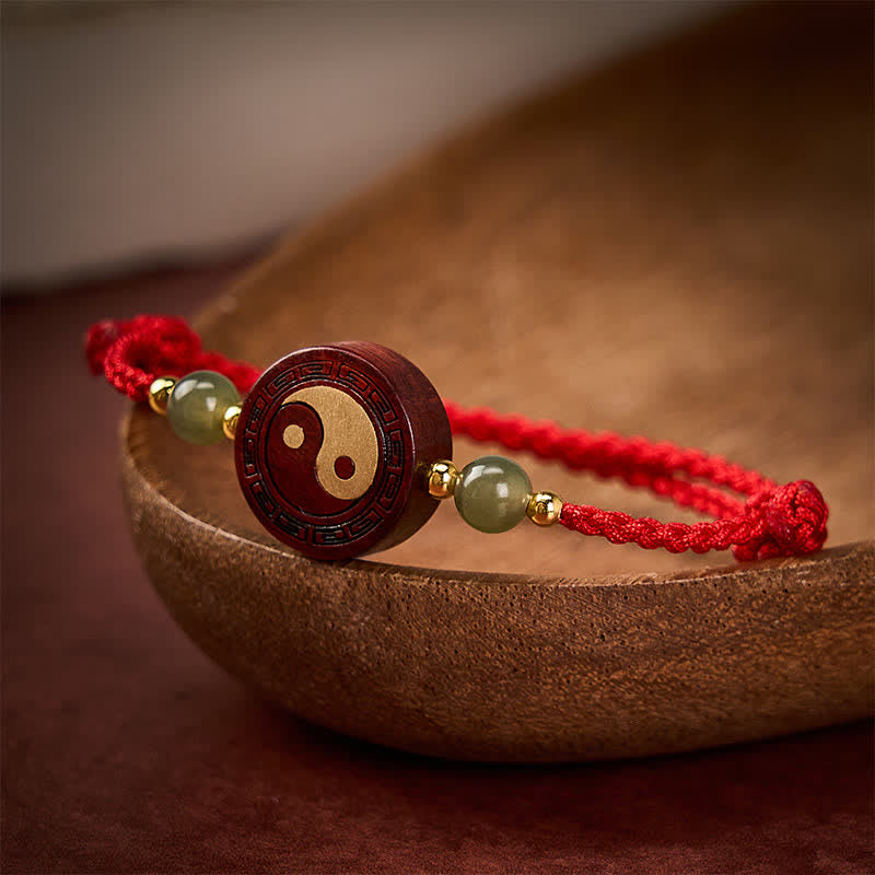 Buddha Stones Bransoletka z czerwonego sznurka z fioletowego jadeitu sandałowego i równowagi YinYang - image 3