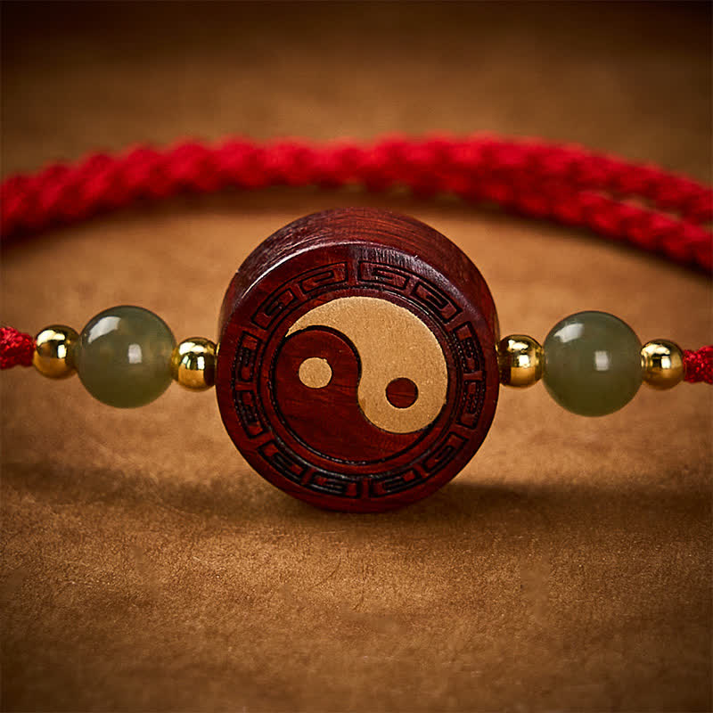 Buddha Stones Bransoletka z czerwonego sznurka z fioletowego jadeitu sandałowego i równowagi YinYang - image 4