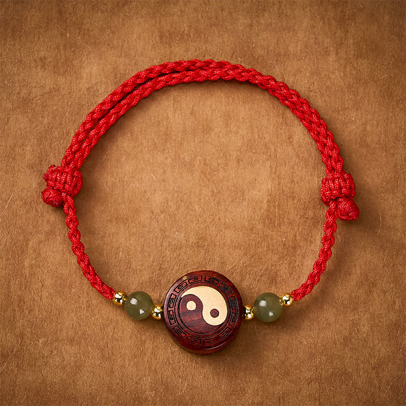 Buddha Stones Bransoletka z czerwonego sznurka z fioletowego jadeitu sandałowego i równowagi YinYang - YinYang(równowaga ♥ Harmonia) - image 0