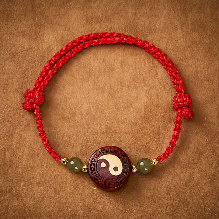 Buddha Stones Bransoletka z czerwonego sznurka z fioletowego jadeitu sandałowego i równowagi YinYang - YinYang(równowaga ♥ Harmonia) - image 0
