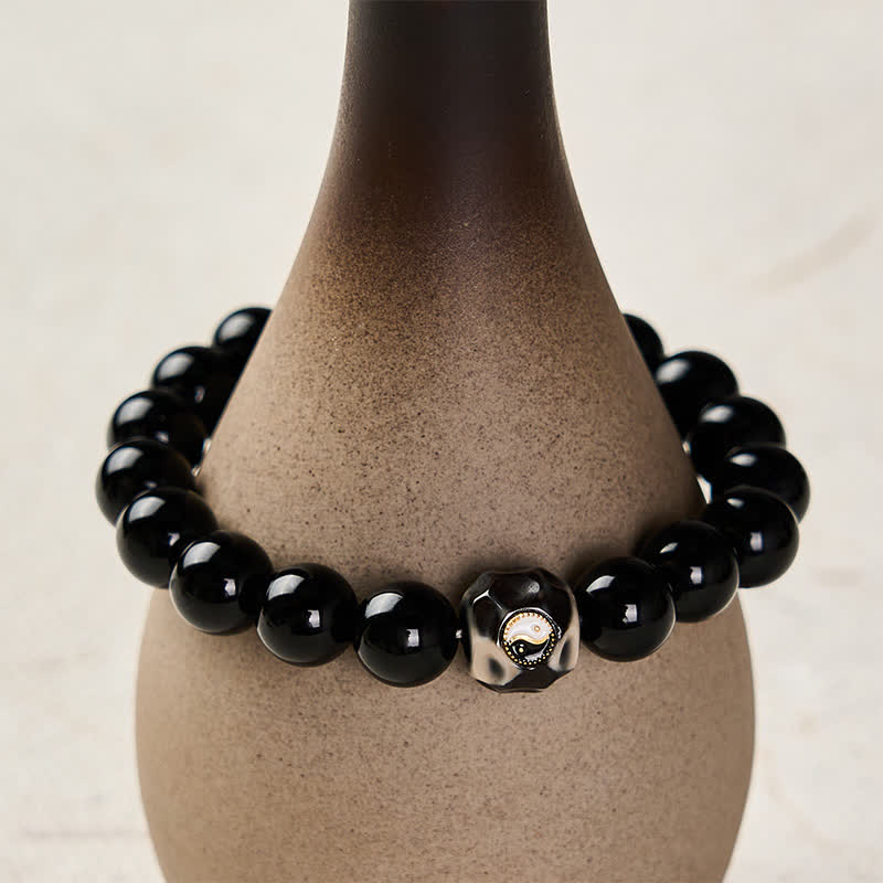 Buddha Stones Bransoletka z okrągłych koralików z agatu tybetańskiego Yin Yang Wealth - image 8