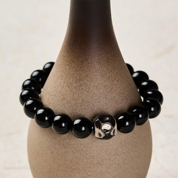 Buddha Stones Bransoletka z okrągłych koralików z agatu tybetańskiego Yin Yang Wealth - image 8
