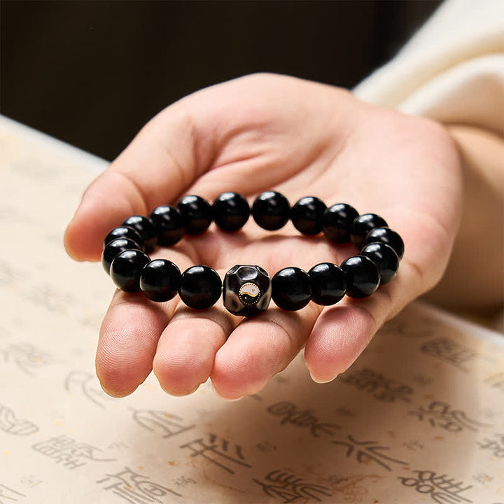 Buddha Stones Bransoletka z okrągłych koralików z agatu tybetańskiego Yin Yang Wealth - image 9