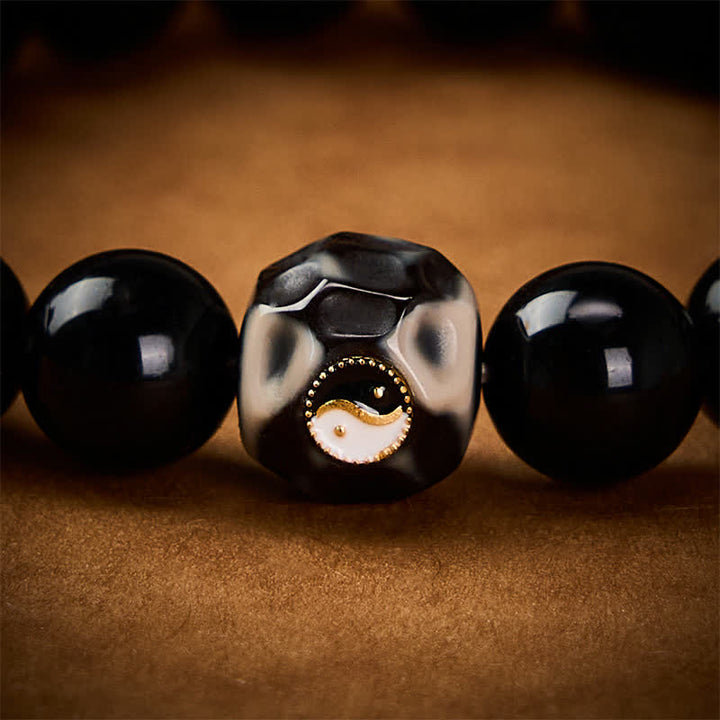 Buddha Stones Bransoletka z okrągłych koralików z agatu tybetańskiego Yin Yang Wealth - image 11