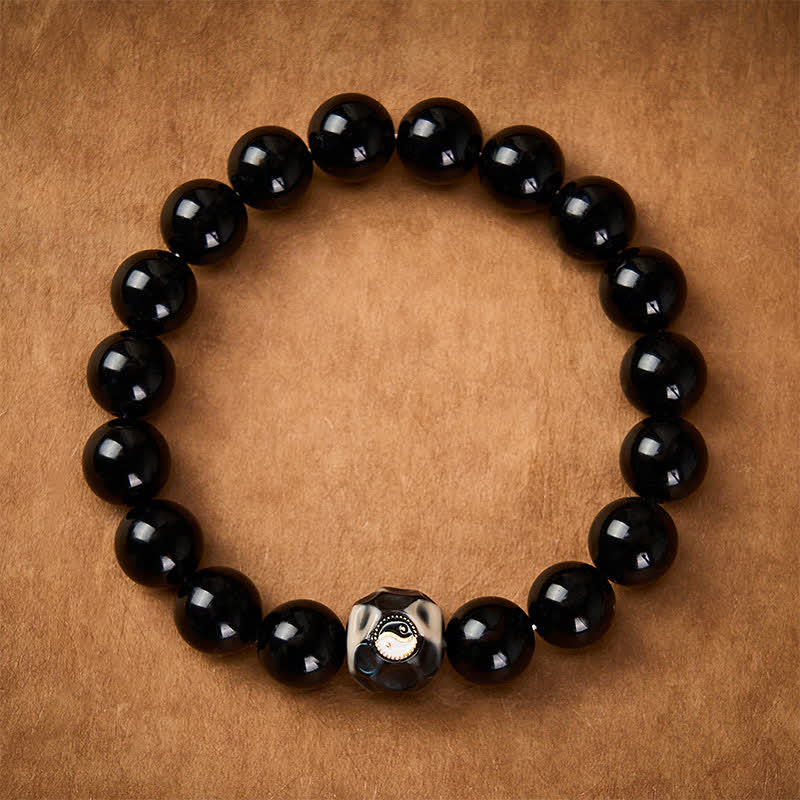 Buddha Stones Bransoletka z okrągłych koralików z agatu tybetańskiego Yin Yang Wealth - image 1