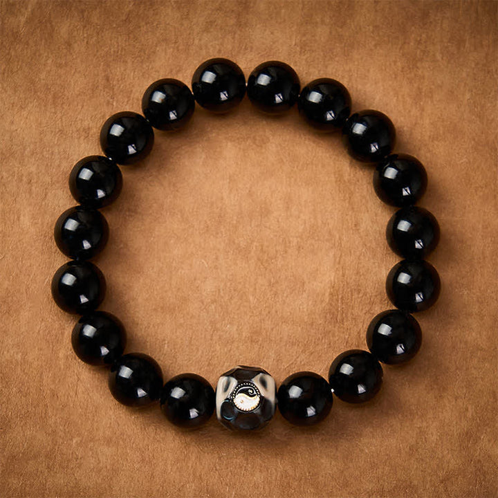 Buddha Stones Bransoletka z okrągłych koralików z agatu tybetańskiego Yin Yang Wealth - image 1