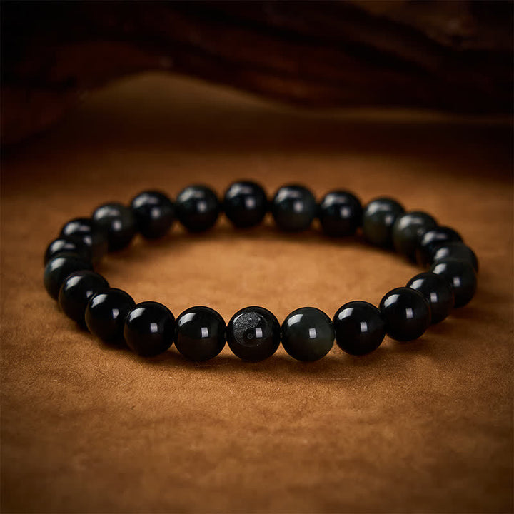 Buddha Stones Bransoletka z okrągłych koralików z tęczowego obsydianu Yin Yang - Obsydian tęczowy (zmienia kolor pod wpływem światła) - 8 mm - image 0