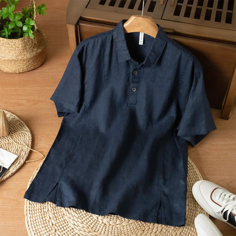 Buddha Stones Letnie, swobodne, minimalistyczne koszule męskie z krótkim rękawem, zapinane na guziki - MidnightBlue - US/UK/AU44, EU54 (4XL) - image 3